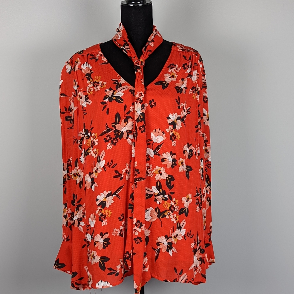 Jessica Simpson 2X Career Floral Print Blouse Long Sleeve with detachable Scarf